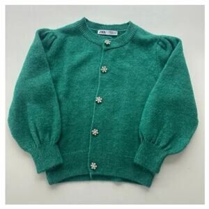 ZARA button up puff sleeve cropped cardigan sweater crew neck M, L, XL